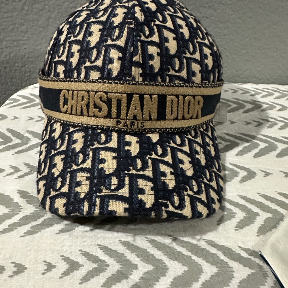 Dior Blue and Tan Hat with Monogram Pattern